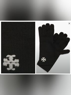 Tory Burch-Whipstitch T Scarf & Glove Set (Black/Ivory 🖤🤍)